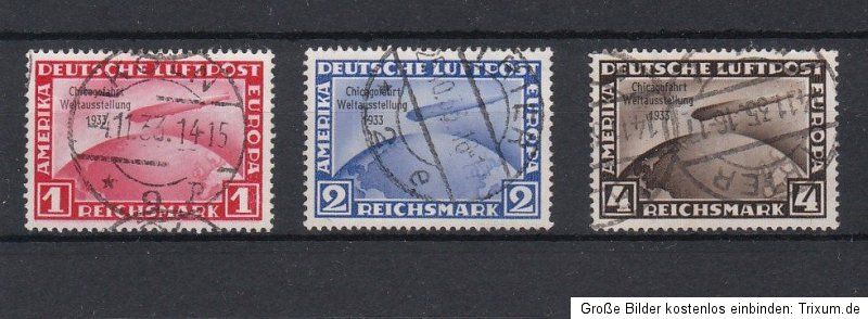 Satz Chicagofahrt Graf Zeppelin 1933 gestempelt MiNr. 496 498