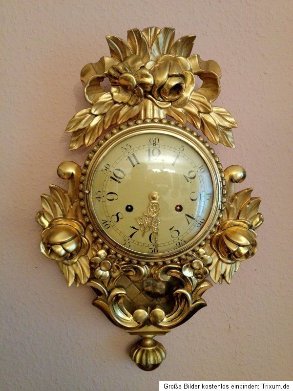 alte schwedische Wanduhr,, Cartelluhr,, Goldpendule,, Hochzeitsuhr