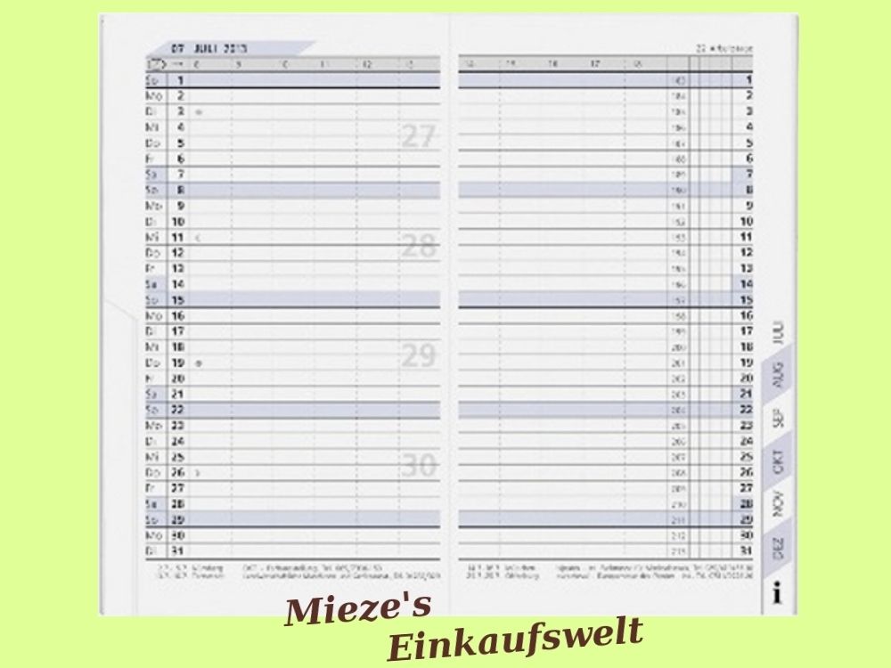 Ersatz  Einlage 539 für Taschenkalender 536 Taschenplaner 2013