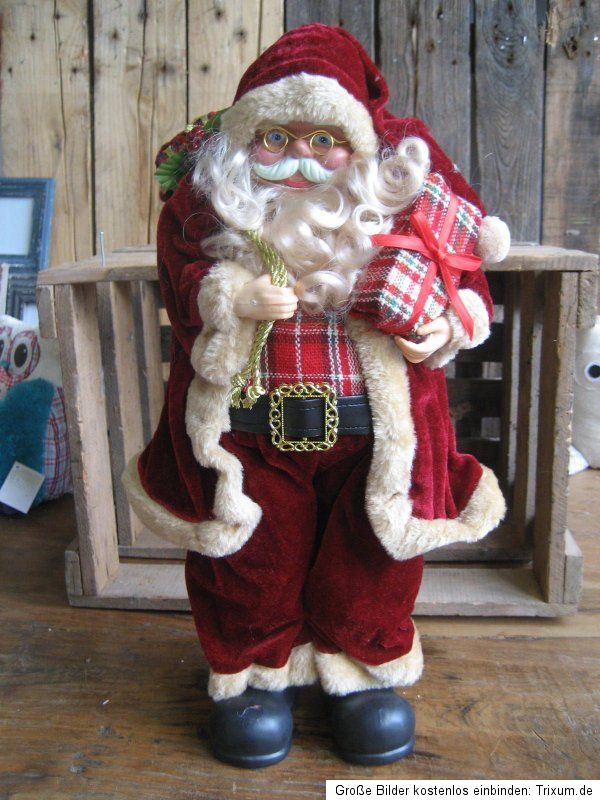 Nikolaus Figur Nostalgie Samt Weihnachtsmann 50 cm Schrank Dekoration