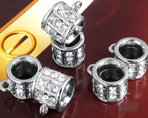 6X Charms Metall Perlen Straß Spacer Silber 12X11mm TOP