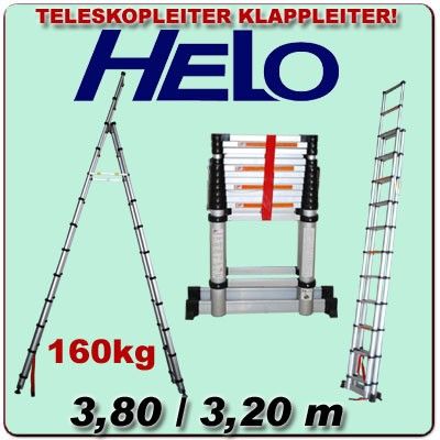 ALU Teleskopleiter Klappleiter 3,8 / 3,2 m Anlegeleite