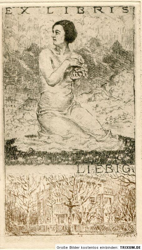Original Radierung,Bookplate,Ex Libris Liebig,Erotik,Weibl.Akt