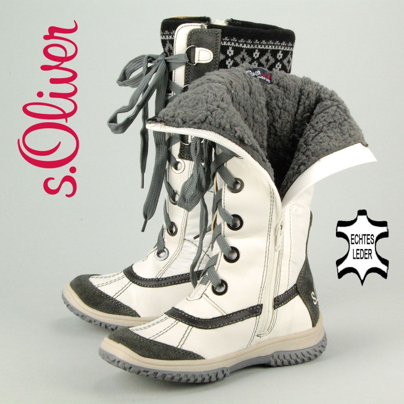 KST563 s.OLIVER KIDS Kinder Winter Stiefel Leder gefüttert weiss