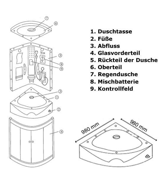 Anschlüsse der Dampfdusche