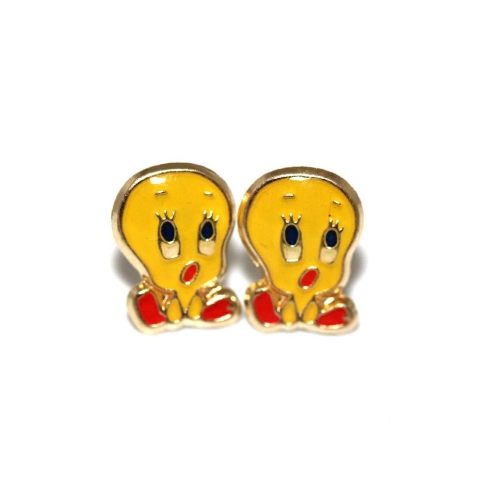 Süße Ohrstecker Tweety aus feinem 14Kt Gelbgold 585,