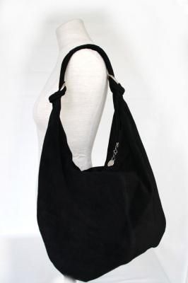 Leder Beuteltasche Shopper XXL echt. Wild / Veloursleder in Schwarz