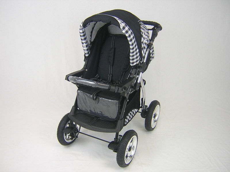 Luxus Kombi Kinderwagen Milo Neue Modell WM005 Schwarz  weiße Blumen