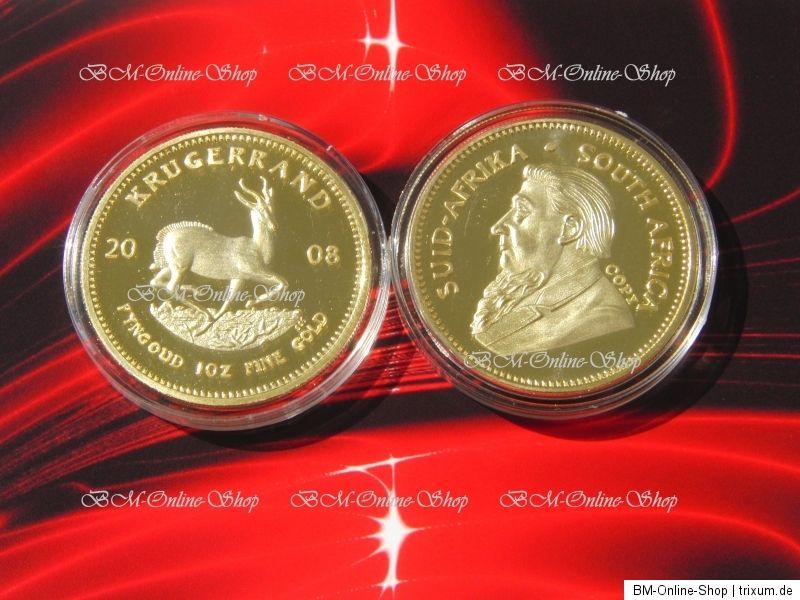 KRÜGERRAND GOLDMÜNZE 1 Oz 2008 NP vergoldet PP 40 mm