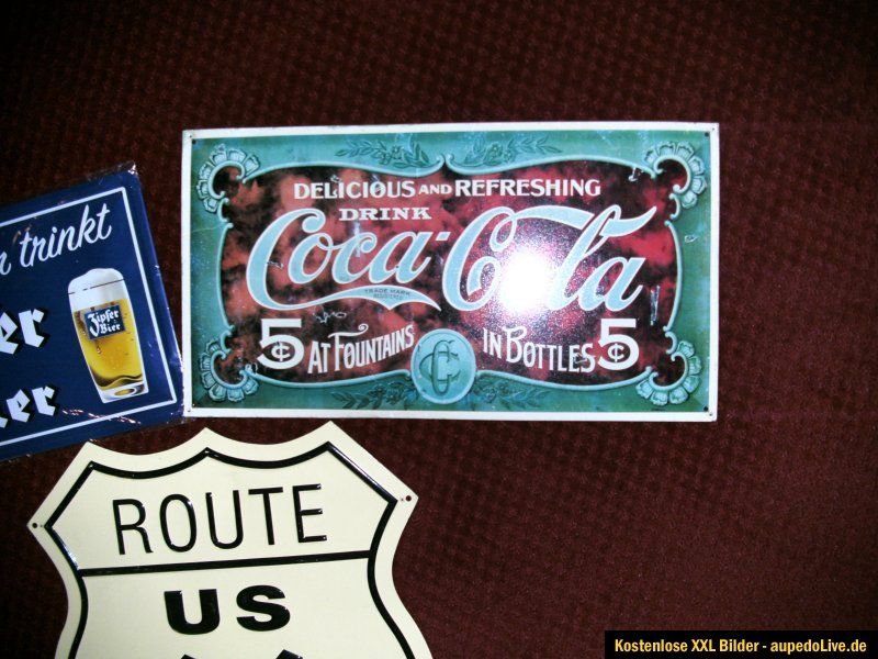 BLECHSCHILDER ROUTE 66 COCA COLA ZIPFER BIER DACHBODENFUND SAMMLER