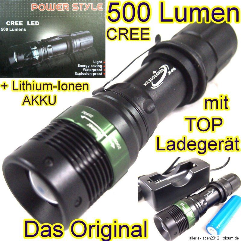 600 Lumen POWER STYLE CREE Xenon SMD LED Taschenlampe ZOOM+Lithium