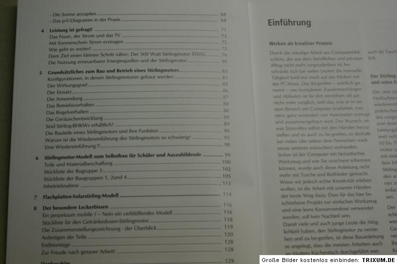 Fachbuch Stirlingmotor, Bauanleitung Wärmekraftmaschine, Antrieb mit