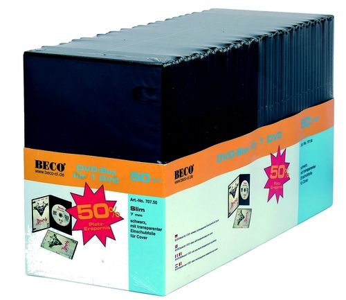 BECO 50 DVD BLU RAY HÜLLEN SCHWARZ SLIMCASE LEERHÜLLEN