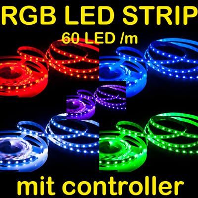 5M RGB 5050 60LED/m SMD STRIP LEISTE MIT CONTROLLER