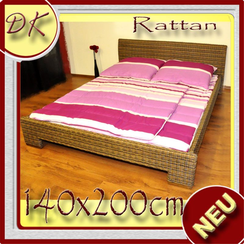 Doppelbett Bett Ehebett Rattanbett Liegeflaeche 140x200cm multicolor