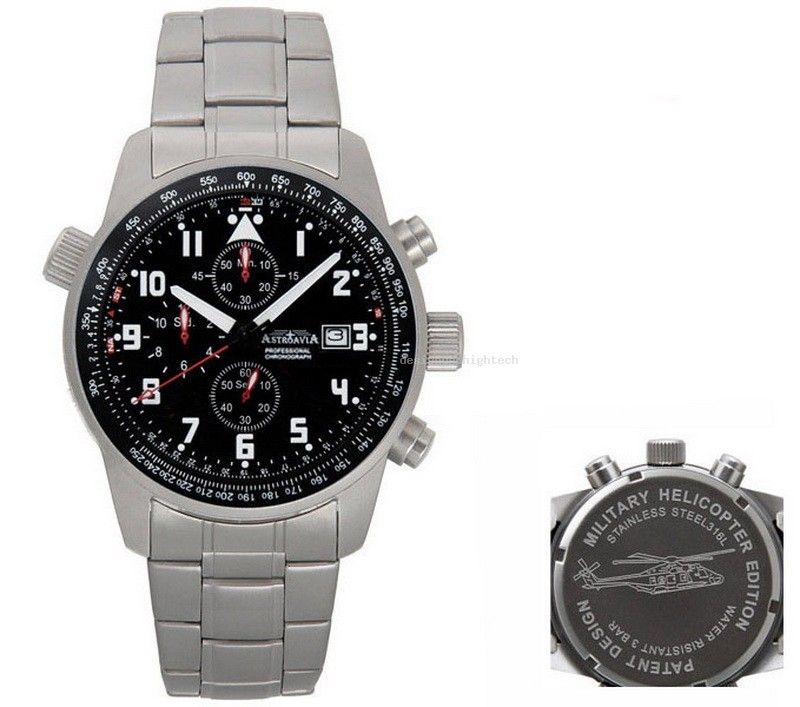 ASTROAVIA 43mm MILITARY 6  ZEIGER FLIEGER CHRONOGRAPH T 07 EDELSTAHL