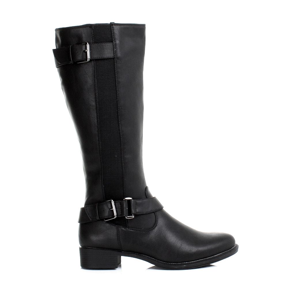 Damen Stiefel Schwarz Flach Reitstiefel Biker Kniehoch Freizeit Boots