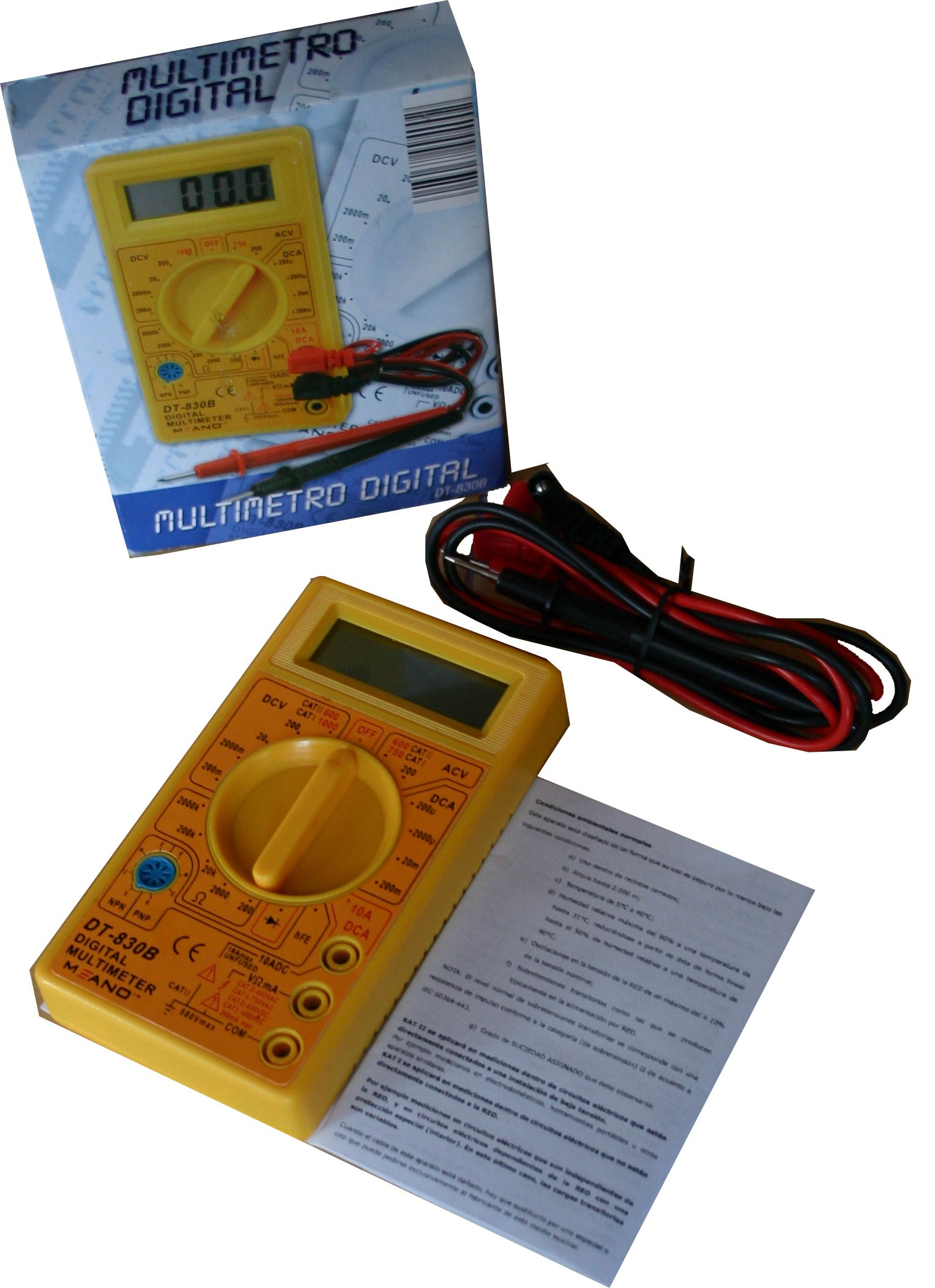 Digital Multimeter DT 830B mit 9V Batterie und Messstecker