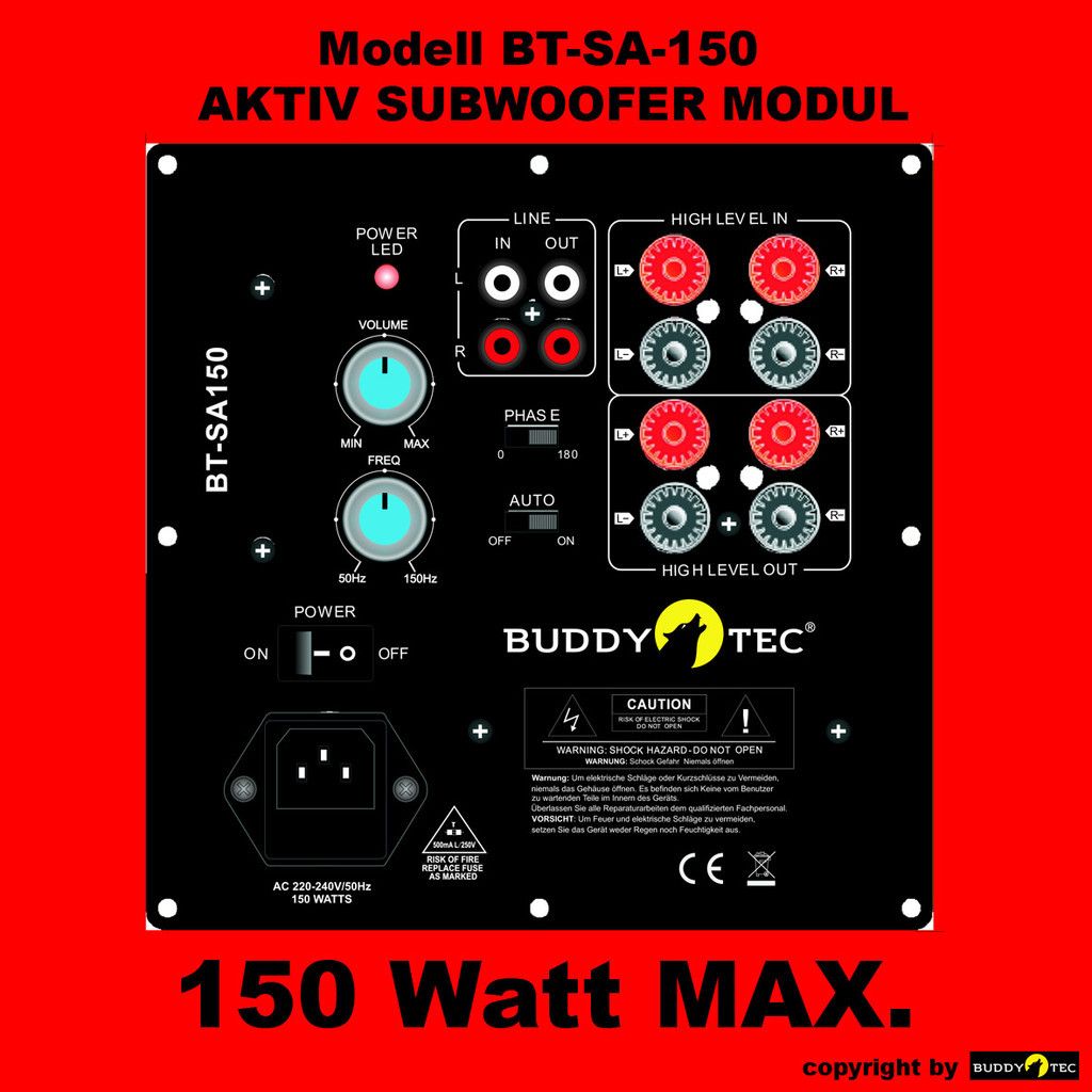 150 WATT AKTIV SUBWOOFER MODUL 50 150HZ MIT CINCHEINGÄNGEN LFE NEU