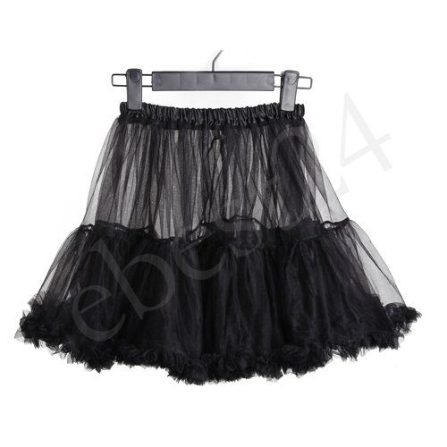 13 Kostüm Damen Schwarz Petticoat Unterrock Halbrock 2 Lagig