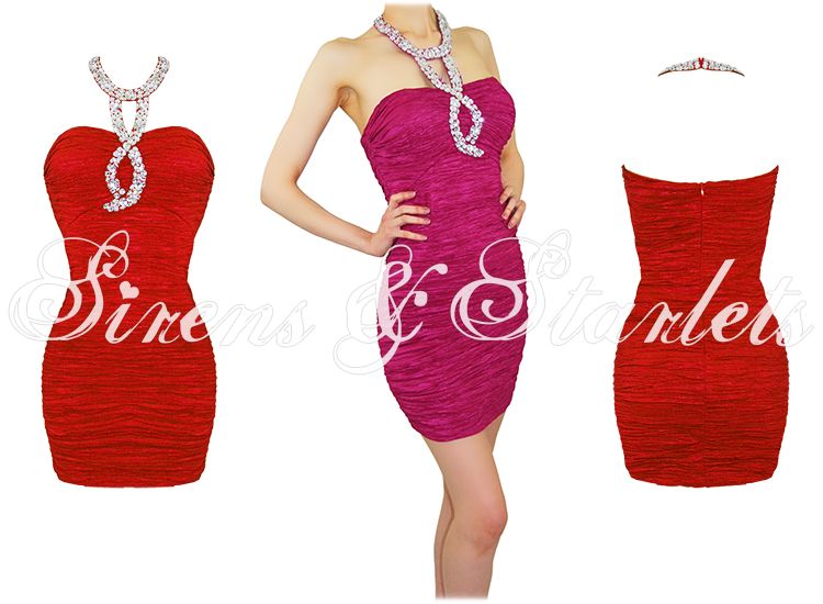 Mini Kleid Damen Neu Rot Party Abend Cocktail Etui Bleistift Strass