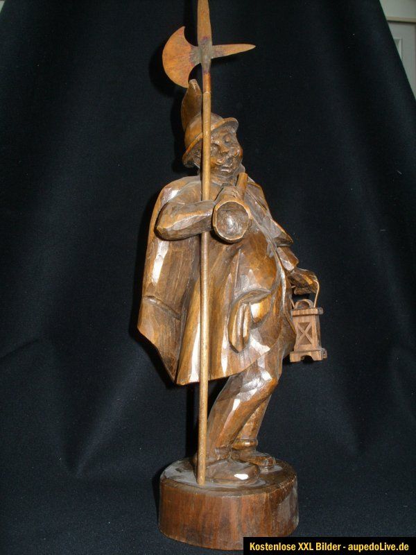 NACHTWÄCHTER, Türmer Holzfigur, handgeschnitzt, 45 cm m. Lanze