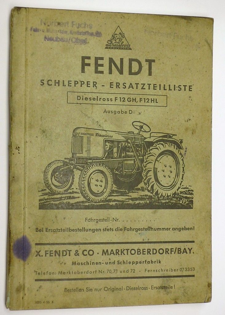 Ersatzteilkatalog FENDT Dieselross F 12 GH / F 12 HL   1955