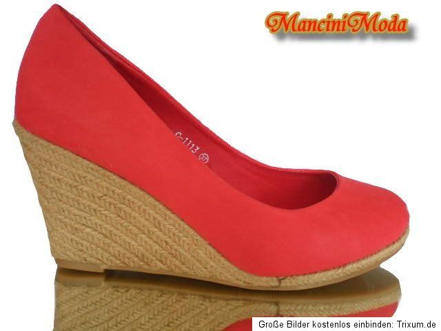 PUMPS WEDGE GEFLOCHTE BAST KEILABSATZ ROT 36 37 38 39 40 41 HIGH HEEL