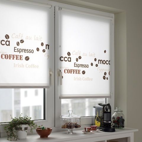 EASYFIX Rollo SEITENZUGROLLO weiß mit Dekor KAFFEE COFFEE 150cm lang