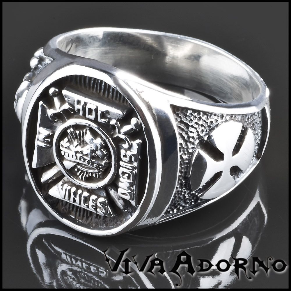 925 Silber Ring Tempelritter Freimaurer Totenkopf Eisernes Kreuz