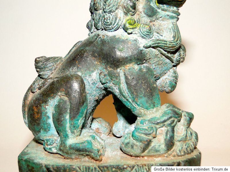 CHINA ANTIKE FIGUR TEMPELWÄCHTER DRACHE FABELWESEN MASSIVE BRONZE 200