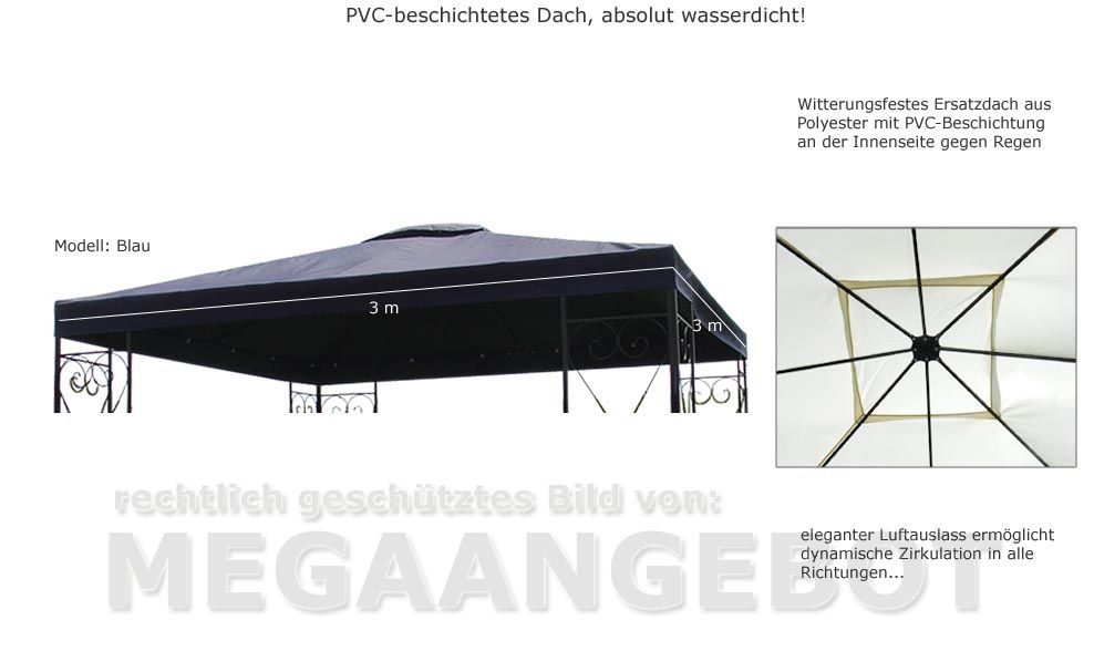 PAVILLON   Ersatzdach 3x3 Meter WASSERDICHT Blau