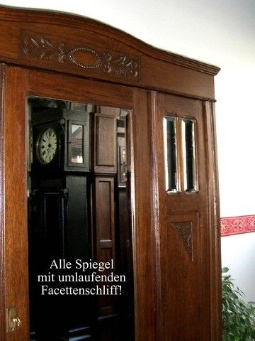 ANTIK Kleiderschrank Dielenschrank JUGENDSTIL Garderobe Spiegel Eiche