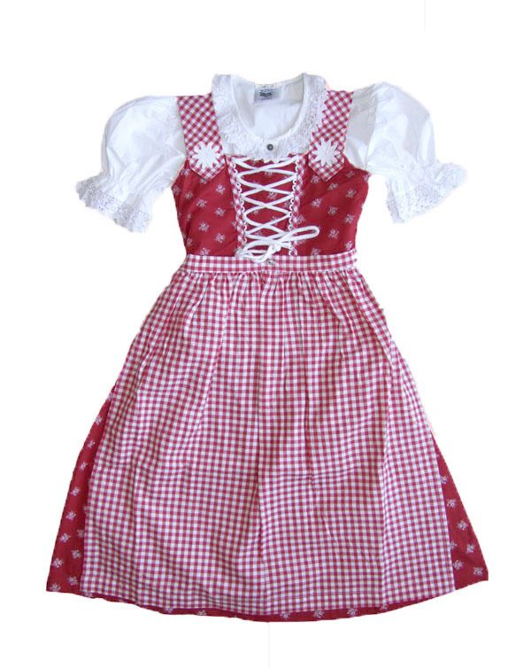 Trachten Dirndl Heidi rot weiss von Isar Trachten Kleid 3 tlg Mädchen