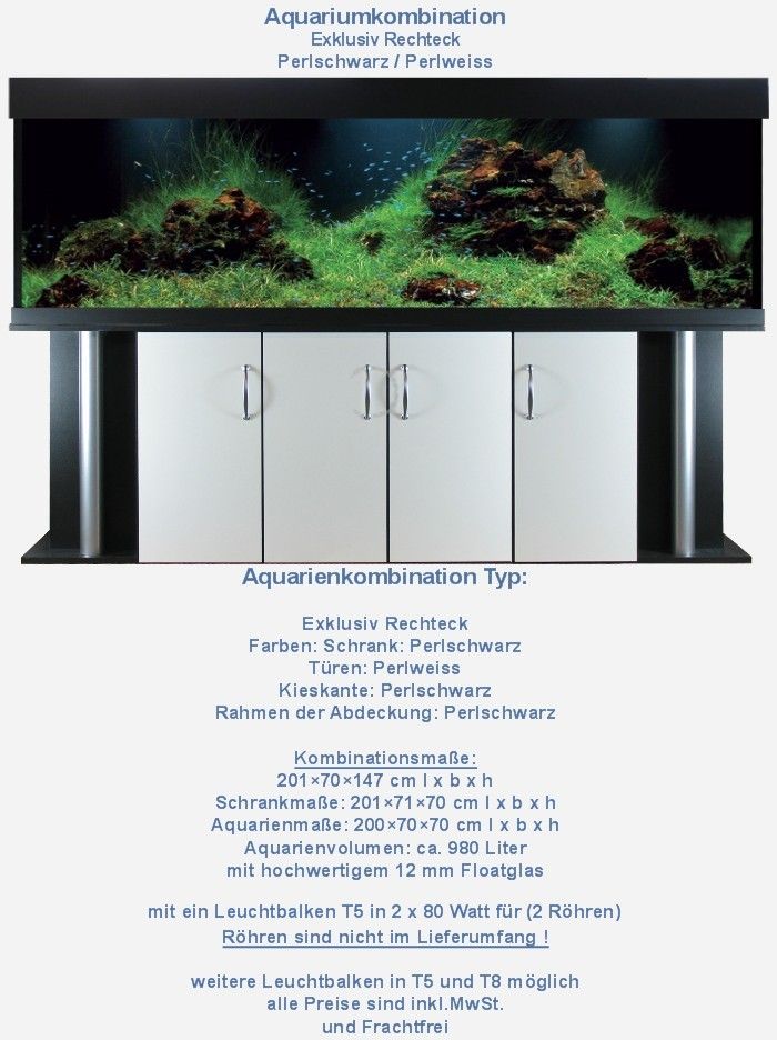 Aquarium Komplett Perlschwarz 200x70x70=980 Liter