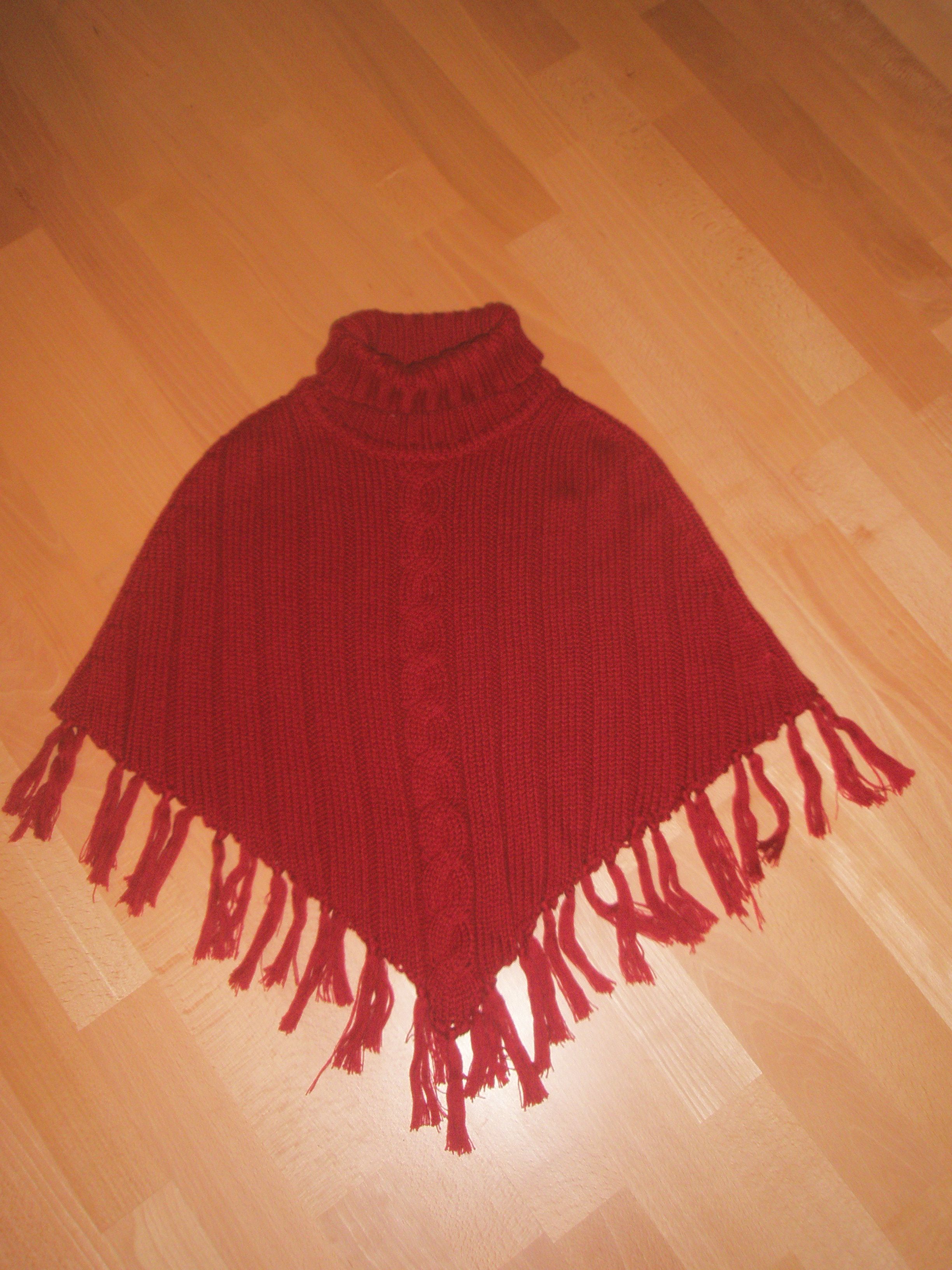 Poncho Strick Rot Gr 122 128 134 Rollkragen Jacke