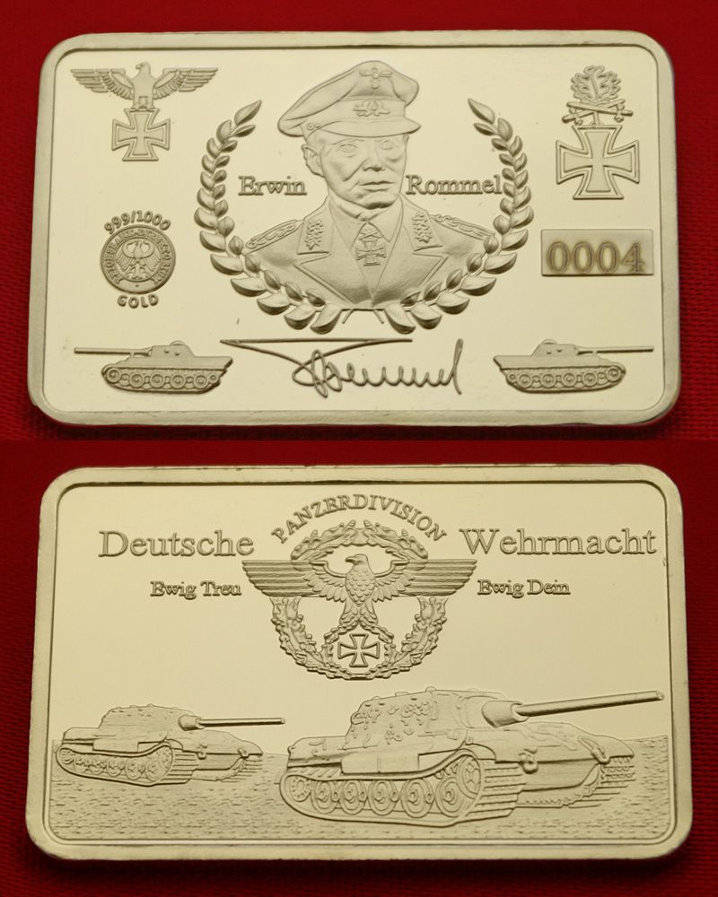 Erwin Rommel Gold Barren VG 999 Reichsadler Münze Deutsches Reich